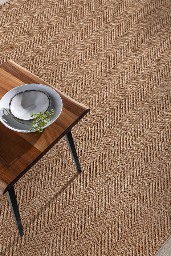 0503-Bej Kumaş Bordür Sisal Halı Kilim Hav Toz Vermez Kolay Temizlenen Hasır Kilim