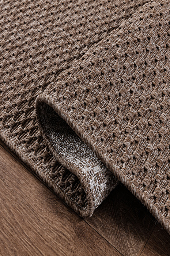 TM-01 Sisal Jut Hasır Model Tek Renk Dokuma Yıkanabilir Toz Vermez  Halı Kahve