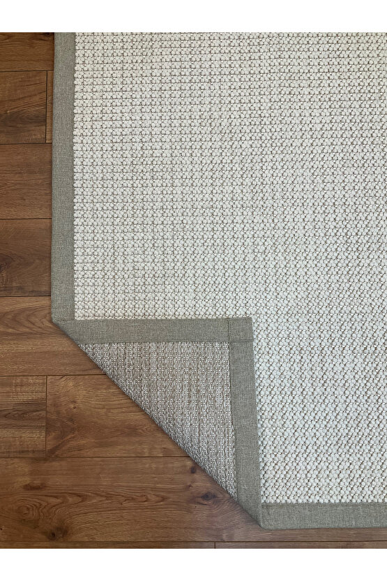 Macro Kumaş Bordür Beyaz Bukle Bej Bordür Halı Salon Koridor Mutfak Halısı Kilim S260