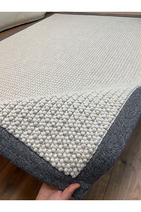 Macro Kumaş Bordür Beyaz Bukle Gri Bordür Halı Salon Koridor Mutfak Halısı Kilim S259
