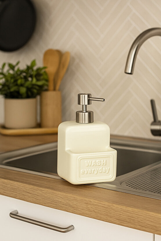 Seramik Sıvı Sabunluk – Paslanmaz Çelik Pompalı, Modern Tasarım, Şık Banyo ve Mutfak Aksesuarı