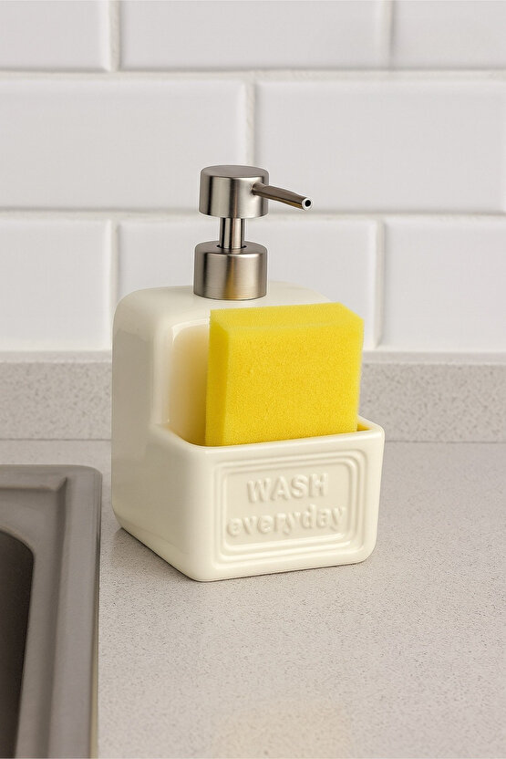 Seramik Sıvı Sabunluk – Paslanmaz Çelik Pompalı, Modern Tasarım, Şık Banyo ve Mutfak Aksesuarı