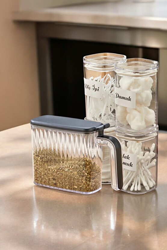 12li Standlı Kendinden Yapışkanlı Kapaklı Kaşıklı Baharatlık Takımı Ve 4lü Şeffaf Kapaklı Banyo Seti