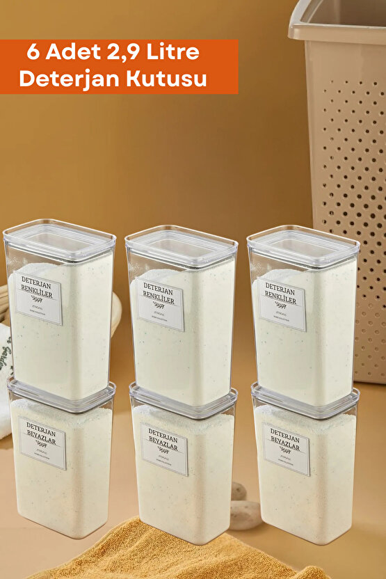 6lı Deterjan Kutusuvakum Kapaklı Banyo Düzenleyici Saklama Kutusu 2.9 L Şeffaf Renk