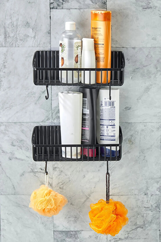 Banyo Rafı Yapışkanlı Banyo Rafı 2li Banyo Düzenleyici Duş Rafı Organizer Şampuanlık Plastik