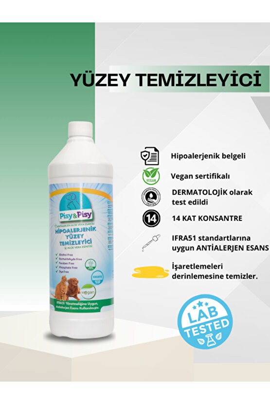 ANTİALERJEN ALOE VERA ESANSLI KONSANTRE HİPOALERJENİK YÜZEY TEMİZLEYİCİ 1 L
