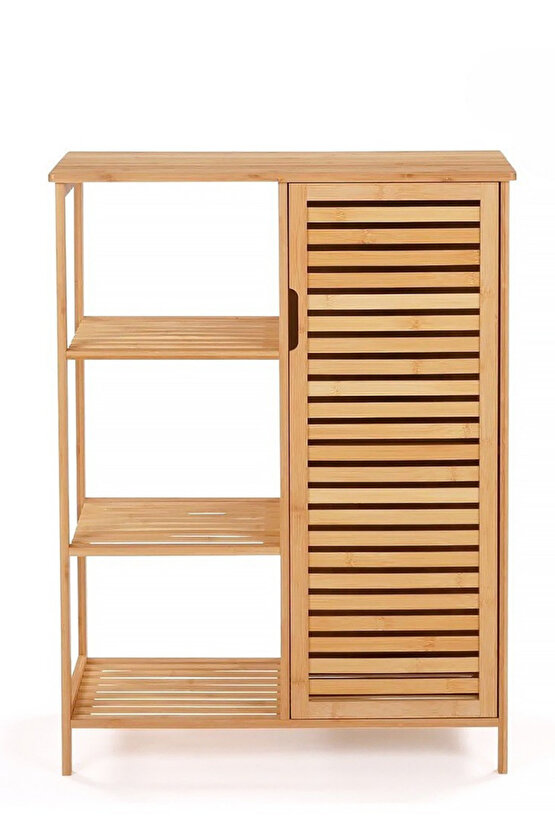 Bambu Banyo Dolabı | Doğal Ahşap Çok Gözlü Çamaşır ve Havlu Düzenleyici Raf