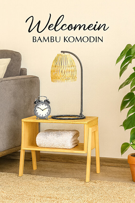 Doğal Bambu Komodin – Şık ve Minimalist Yan Sehpa  Kitaplık  Gece Lambası Ünitesi