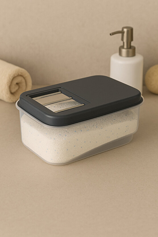 5 lt Etiketli Kayar Kapaklı Deterjan Saklama Kabı -Tablet Deterjan Saklama Kutusu