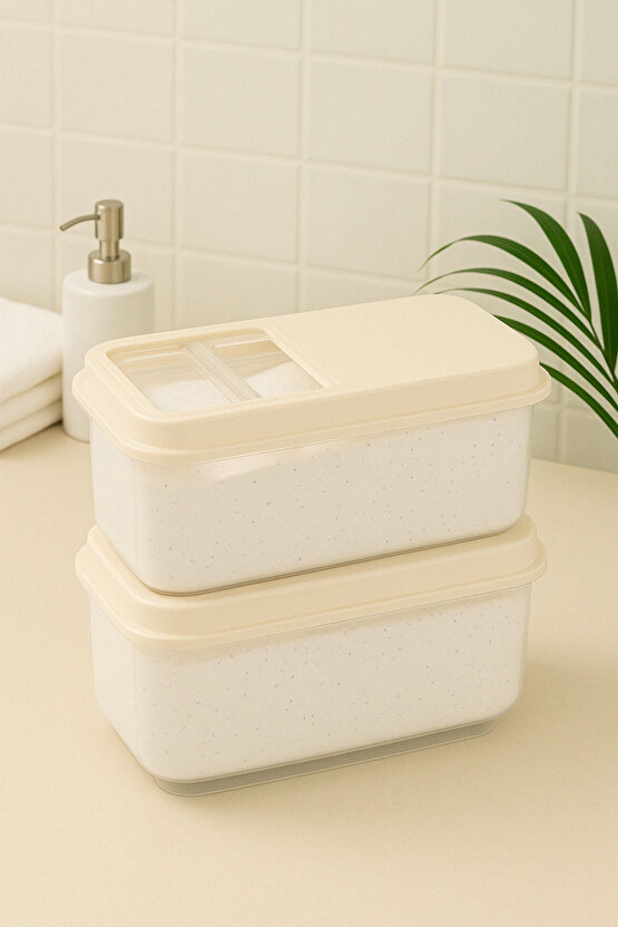 2li Set 7,5 Lt Mega Banyo Düzenleyici Kayar Kapaklı Etiketli Toz Tablet Deterjan Saklama Kutusu