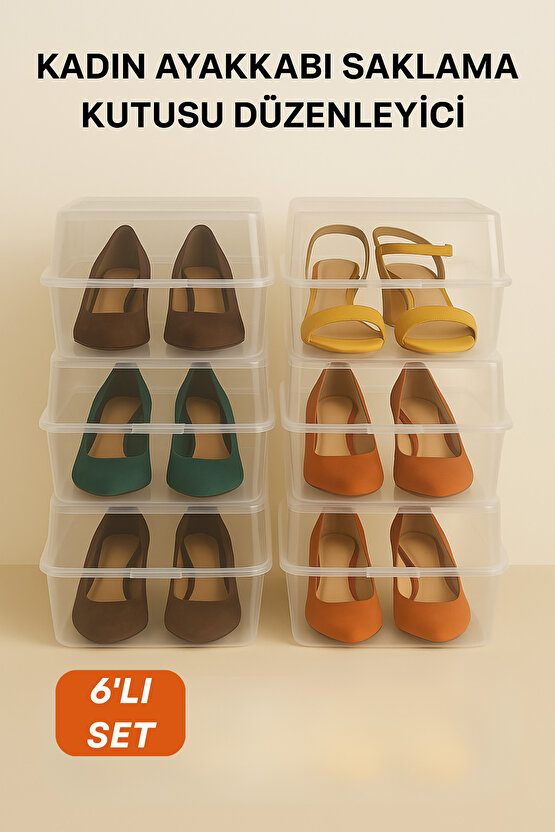 6lı Kadın Ayakkabı Koruma Kutusu Şeffaf Ayakkabı Saklama Kutusu Kadın Ayakkabı Düzenleyici