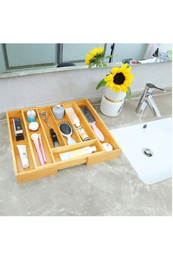 Bambu Ayarlanabilir Çekmece Içi Ölçü Ayarlı Kaşıklık 5-7 Bölmeli