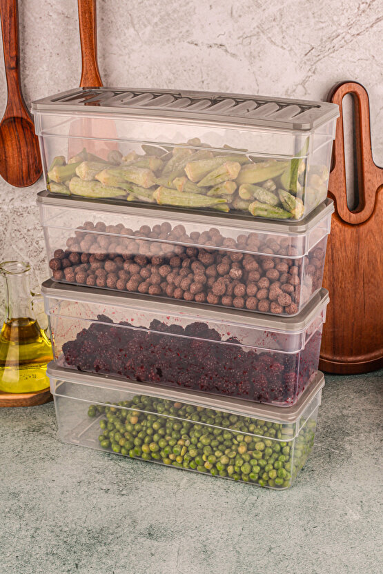 4lü Buzdolabı Düzenleyici Organizer Mikrodalga Ve Difrize Uygun Saklama Kabı Antrasit Set