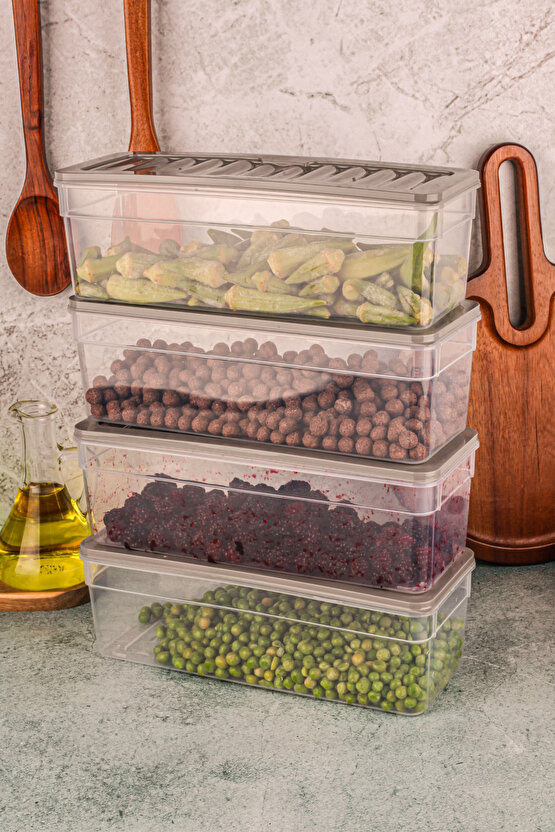 4lü Buzdolabı Düzenleyici Organizer Mikrodalga Ve Difrize Uygun Saklama Kabı Antrasit Set