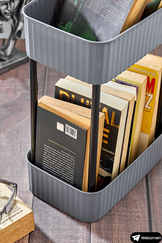 Easy 2 Katlı Çok Amaçlı Raf Kitaplık Organizer Düzenleyici (tekerleksiz) 39.5 Cm Çift Katlı Şık