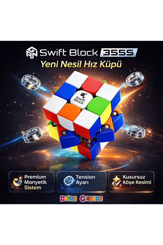 Profesyonel GAN Swift Block 355S Manyetik Küp - Swift Block 355S 3x3 Küp - Gan 3x3 Manyetik Küp