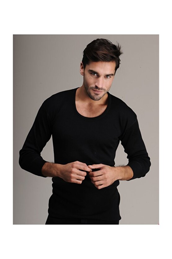 Erkek Uzun Kollu Siyah Yün İçlik Takım