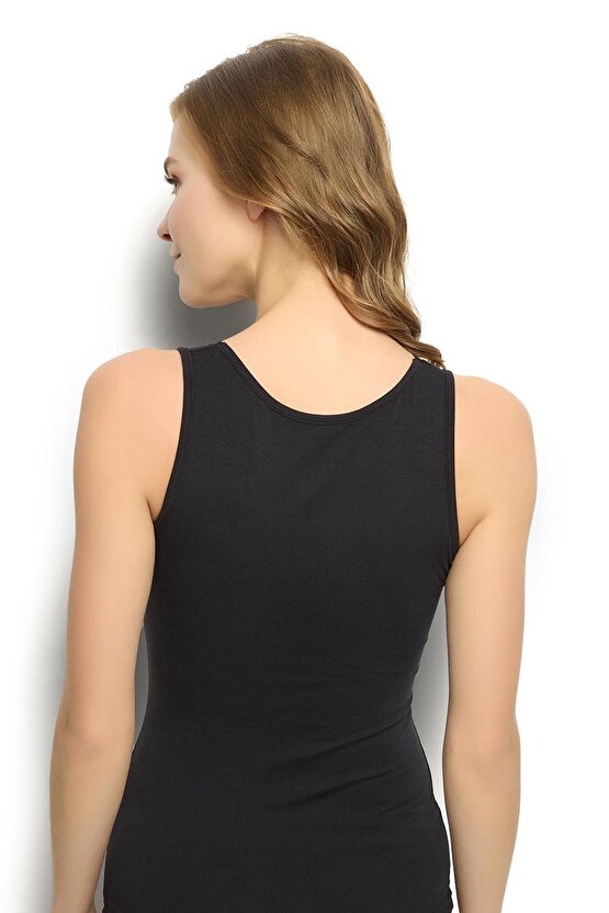 Kadın Siyah Modal Atlet Güpürlü 12 adet Jiber 616