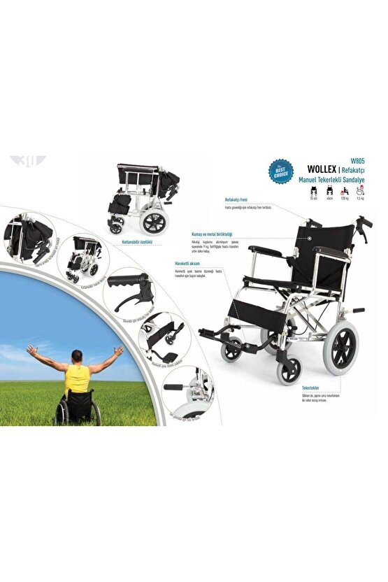 Refakatçı Ayak Destekli Tekerlekli Sandalye | Katlanabilir ve Güvenli Taşıma Çözümü