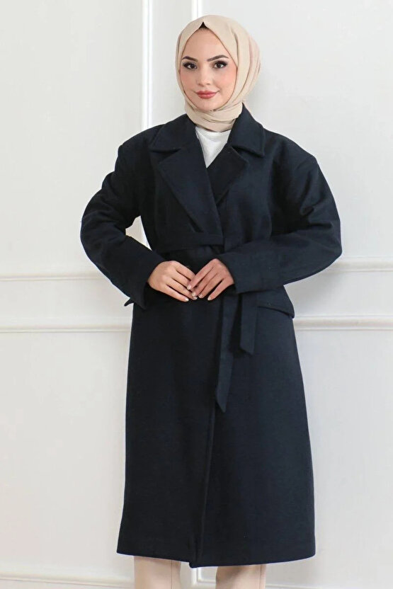 Kadın Düğmeli İçi Astarlı Kaşmir Kaşe Kaban - Laci