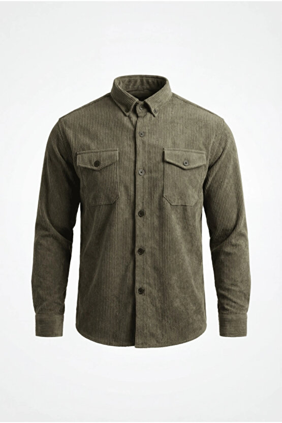 Erkek Uzun Kollu Cepli Kadife Gömlek