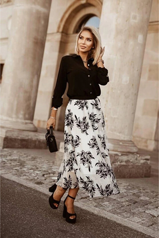 Kadın Metal Düğmeli Dokuma Viskon Kumaş Gömlek