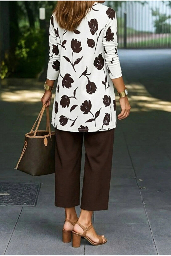 Kadın Uzun Kollu önü Açık Modal Ceket Kolsuz Viskon Iki Iplik Bluz Ve Pantolon üçlü Takım