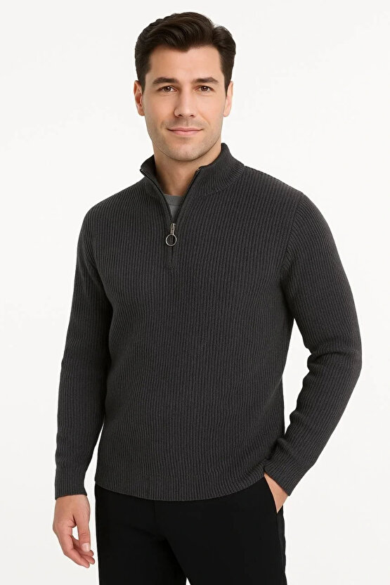 Erkek Fitilli Triko Kazak 3’lü Set – Haki, Siyah, Antrasit Kalın Dokuma Pamuklu Regular Fit V Yaka F