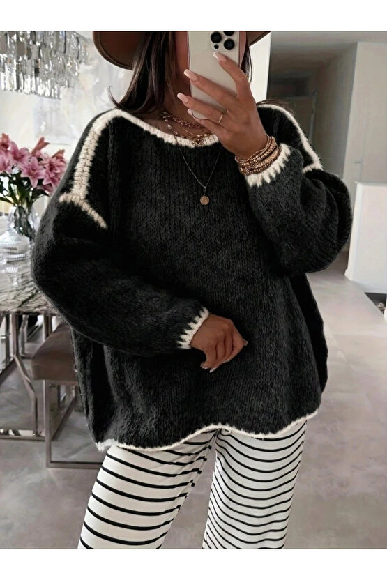 Kadın Uzun Kollu Kayık Yaka Triko Bluz