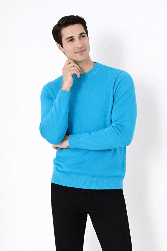 Erkek Bisiklet Yaka Triko Kazak yumuşak dokulu Pamuklu ince Dokuma, uzun kollu Rahat Regular kalıp -