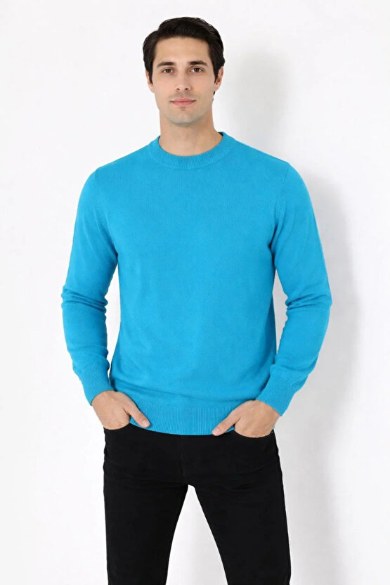 Erkek Bisiklet Yaka Triko Kazak yumuşak dokulu Pamuklu ince Dokuma, uzun kollu Rahat Regular kalıp -