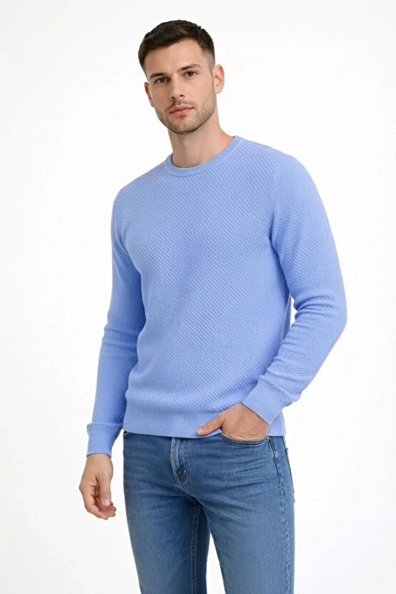 Erkek Bisiklet Yaka Petekli dokulu Triko Kazak Pamuklu ince Dokuma, uzun kollu Rahat Regular kalıp -