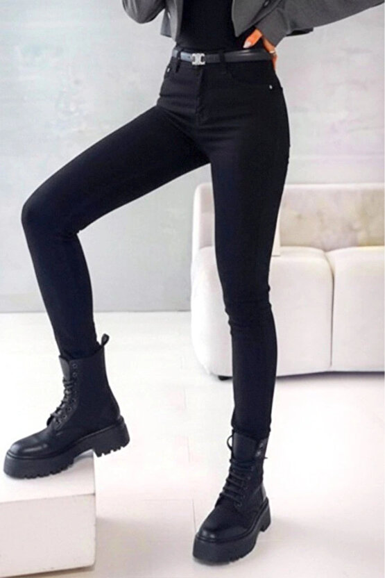 Kadın Yüksek Bel Cepli Kemersiz Kot Pantolon