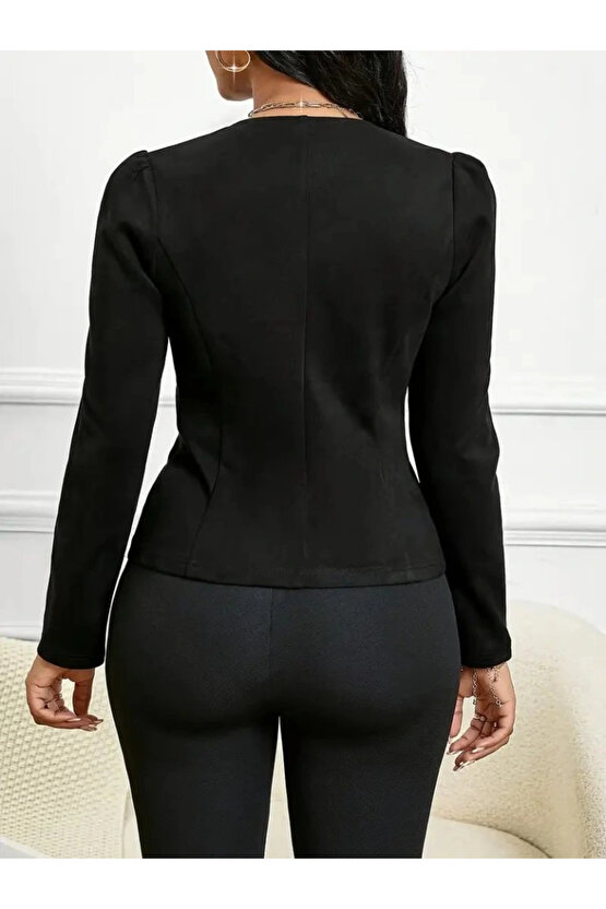 Kadın Uzun Kollu önü Açık Düğmeli Kısa Süet Ceket