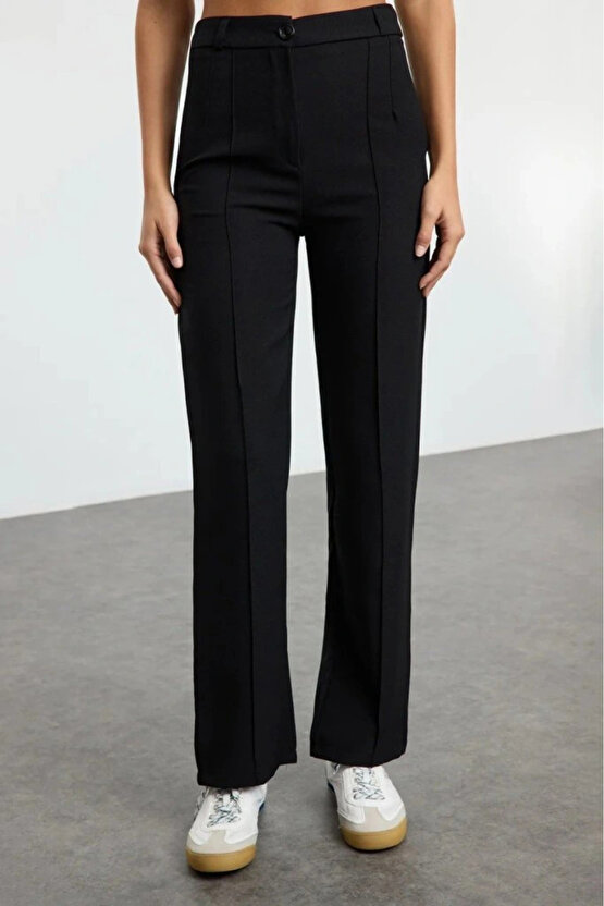 Kadın Yüksek Bel Nervurlu Ithal Krep Pantolon