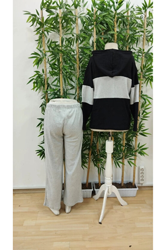 Kadın Uzun Kollu Kapşonlu önden Fermuarlı şardonlu Kaşkorse Bluz Ve Pantolon