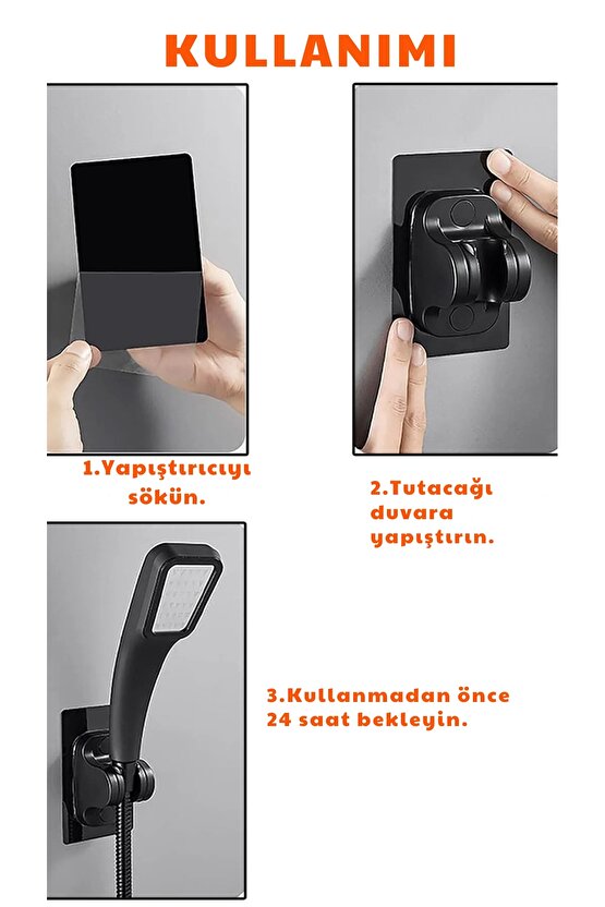 Duş Başlığı Tutucu Ayarlanabilir 120 Derece Oynar Güçlü Yapışkanlı Suya Dayanıklı El Duşu Tutucu