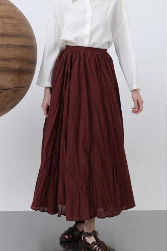 MDB Kadın Yüksek Bel Arkadan Fermuarlı Kırışık Geniş Kesimli Vural Etek