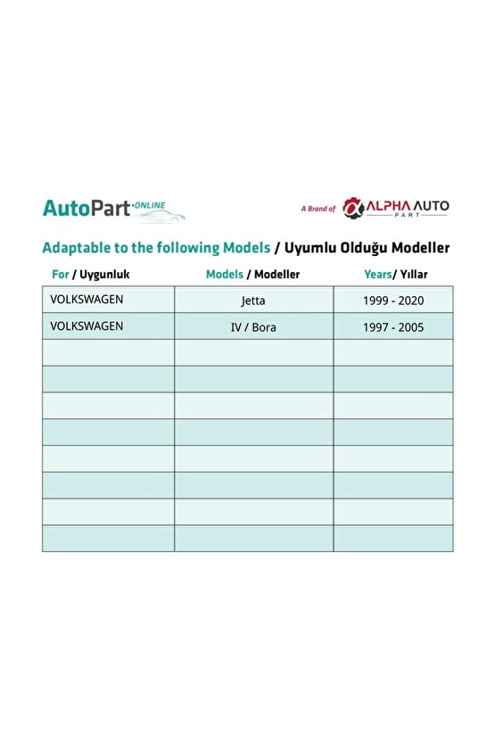 Volkswagen Jetta Bora IV için Davlumbaz Klips 10 Adet