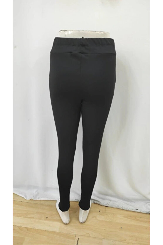 Kadın Yüksek Bel Cepli Düğmeli şardonlu Dalgıç Tayt Pantolon