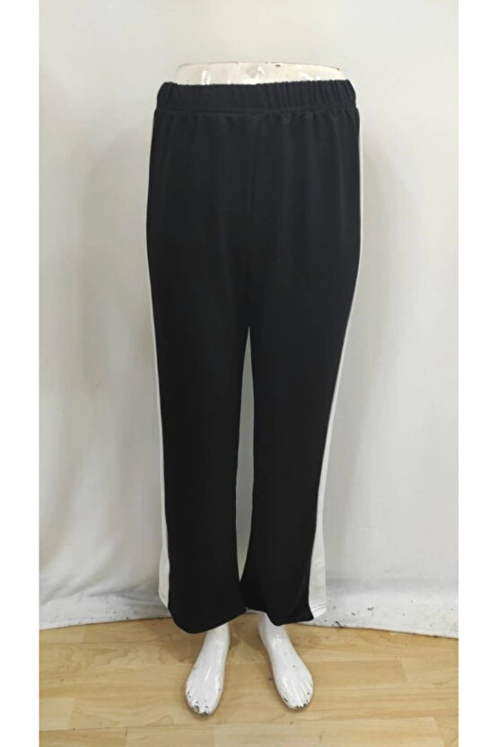 Kadın Yüksek Bel Yan şerit Detaylı Yırtmaçlı Viskon Iki Iplik Pantolon