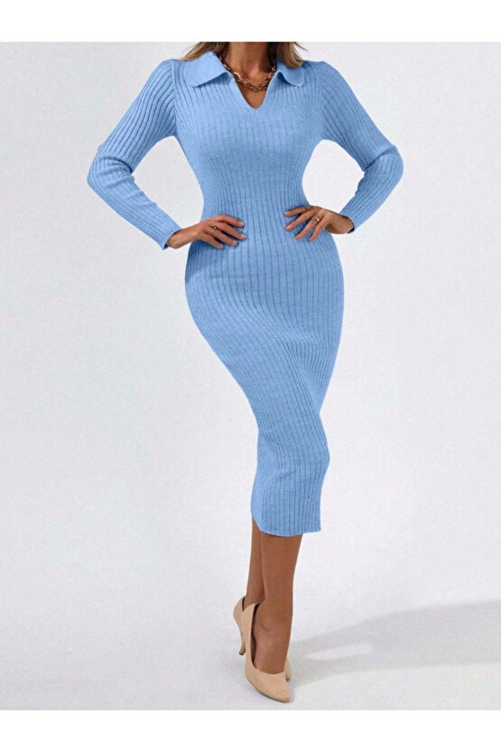 EQURİ Kadın Siyah Triko Uzun Elbise