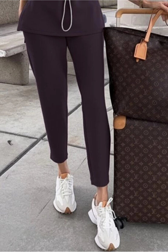 EQURİ Kadın Uzun Kollu Balıkçı Yaka Belden Lastikli Modal Bluz Ve Pantolon Ikili Takım