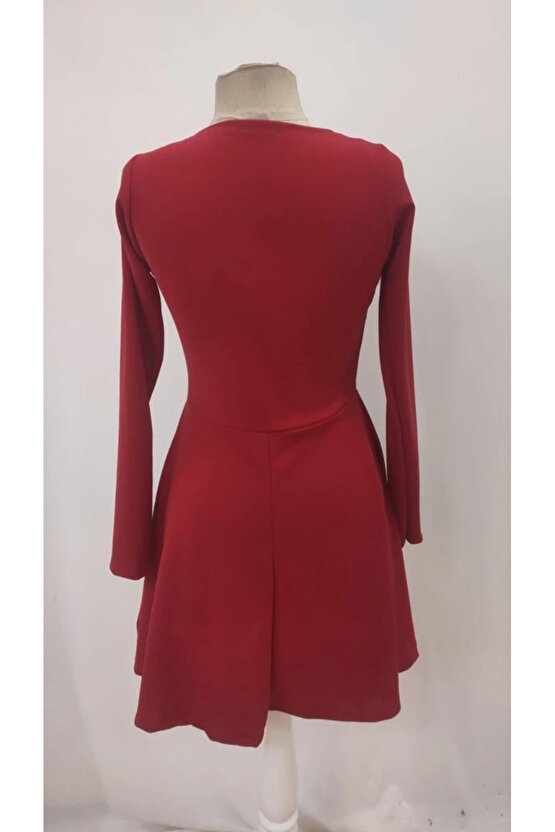 Kadın Uzun Kollu Inci Yakalı Kısa Ithal Krep Elbise