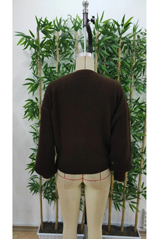 Kadın Uzun Kollu Düğme Detay Triko Hırka