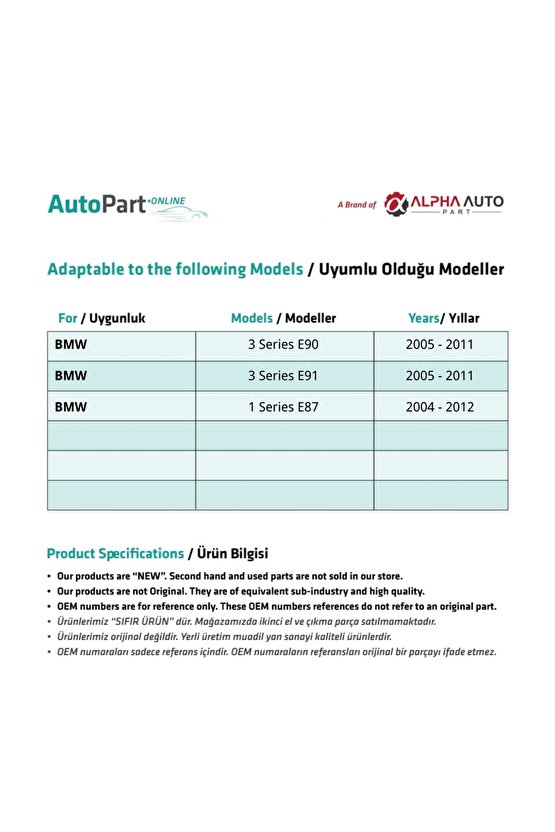 Bmw 3 Serisi E90, E91 Için Arka Pencere Regülatörü Tamir Klips- Sağ