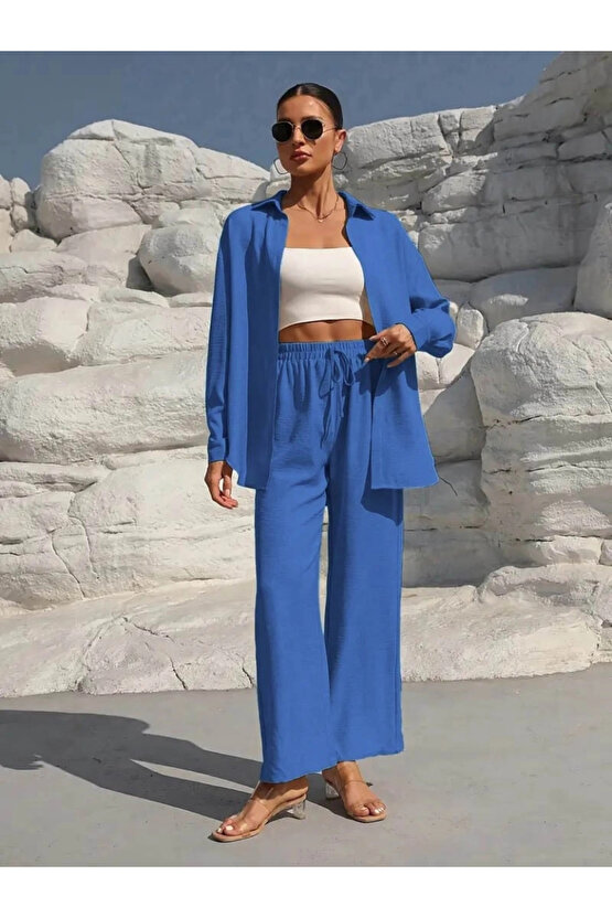 EQURİ Kadın Uzun Kollu önü Açık Dokuma Ceket Ve Pantolon Ikili Takım