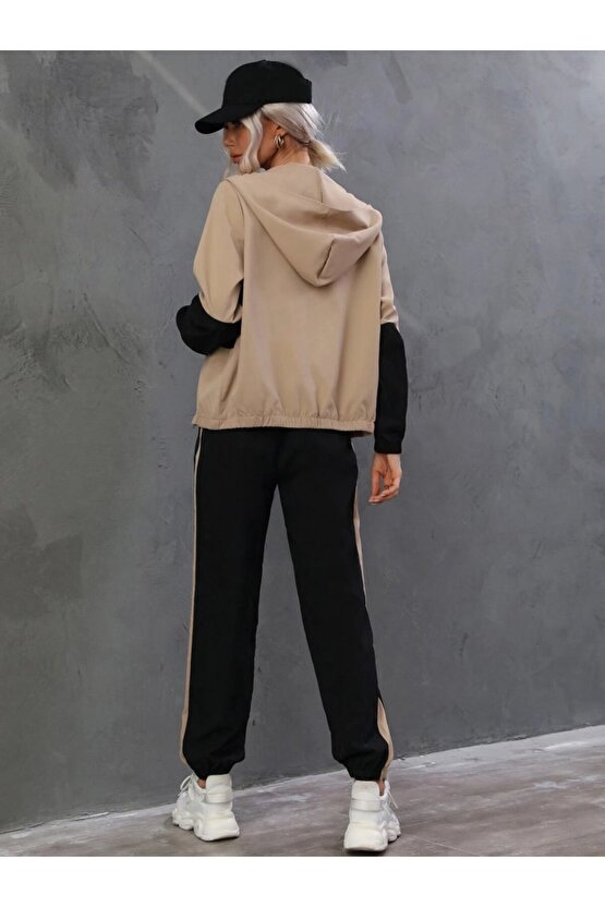 EQURİ Kadın Uzun Kollu Kapşonlu önden Fermuarlı Viskon Iki Iplik Bluz Ve Pantolon Ikili Takım