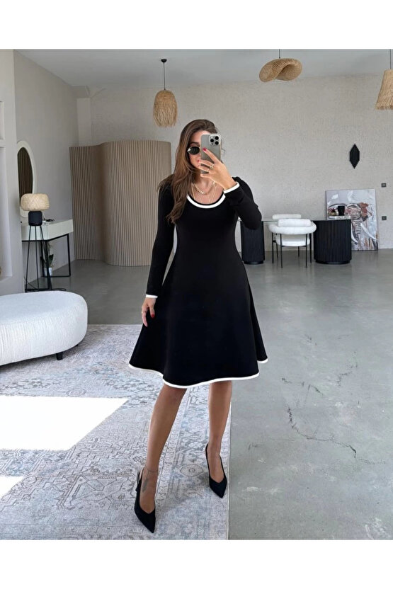 Kadın Uzun Kollu Yuvarlak Yaka Midi Viskon Iki Iplik Elbise