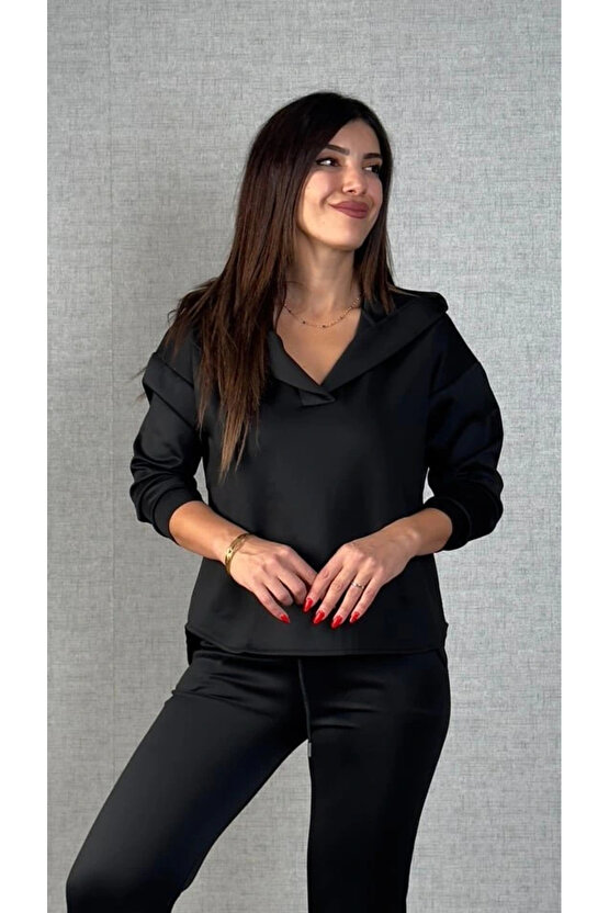 Kadın Uzun Kollu Kapüşonlu Ikili Takım